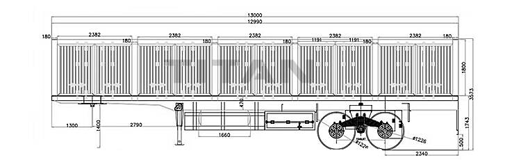 2 axle bogie suspension sidewall trailer drawing